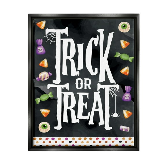 Stupell Industries Trick Or Treat Halloween Candy Holiday Painting Black Floater Framed Art Print Wall Art