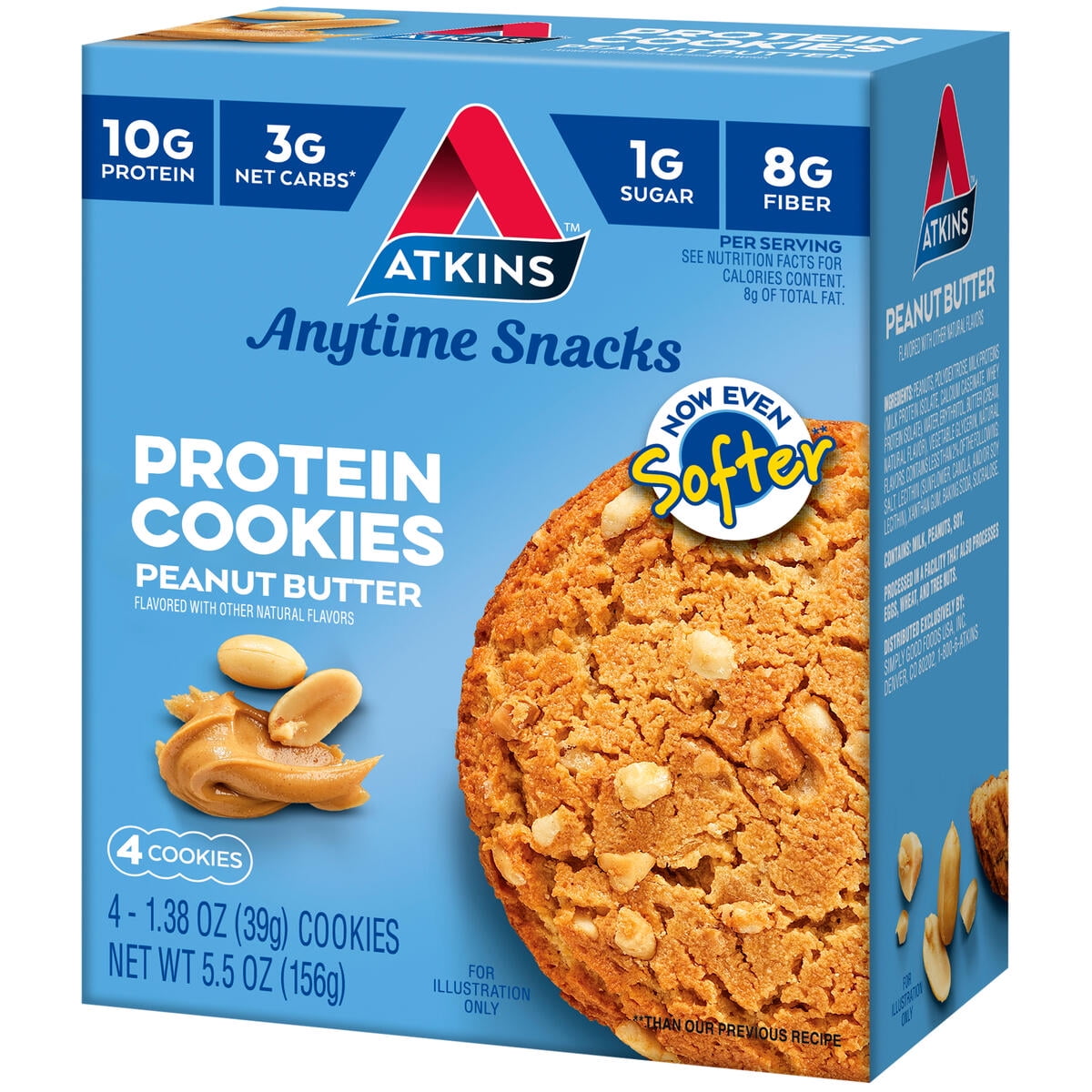 (3 pack) Atkins Soft and Chewy Peanut Butter Protein Cookie, Keto Friendly, High Protein, Low Carb, Keto Friendly, 4 Count