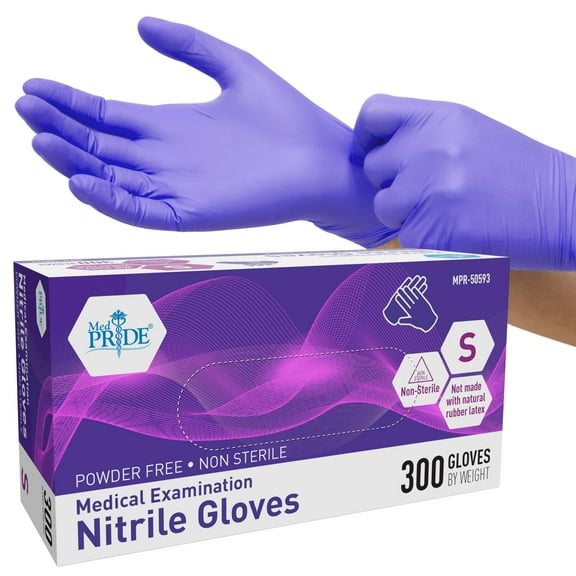 Med Pride Nitrile Disposable Gloves, 300 Count, Blue Powder-Free Non Latex Gloves, Ambidextrous Medical Nitrile Gloves, Small