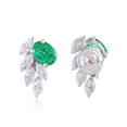 thumbnail image 2 of Solid 18Kt White Gold SI Clarity HI Color Diamond & Emerald Handmade Earrings, 2 of 2
