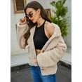 thumbnail image 2 of Faux Shearling Button Down Closure Collared Teddy Jacket for Women, 2 of 3