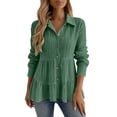 thumbnail image 2 of ClodeEU Womens Long Sleeve Collar Button Peplum Shirts Tops,Cute Trendy Tunic Blouses Green,Womens Plus M, 2 of 6