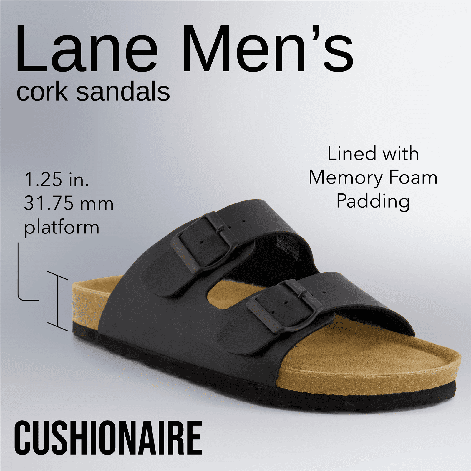 Men\'s All Black Lane Cork Footbed Sandals Adjustable Buckle Comfort Slides dg-43176504-1 main image 2