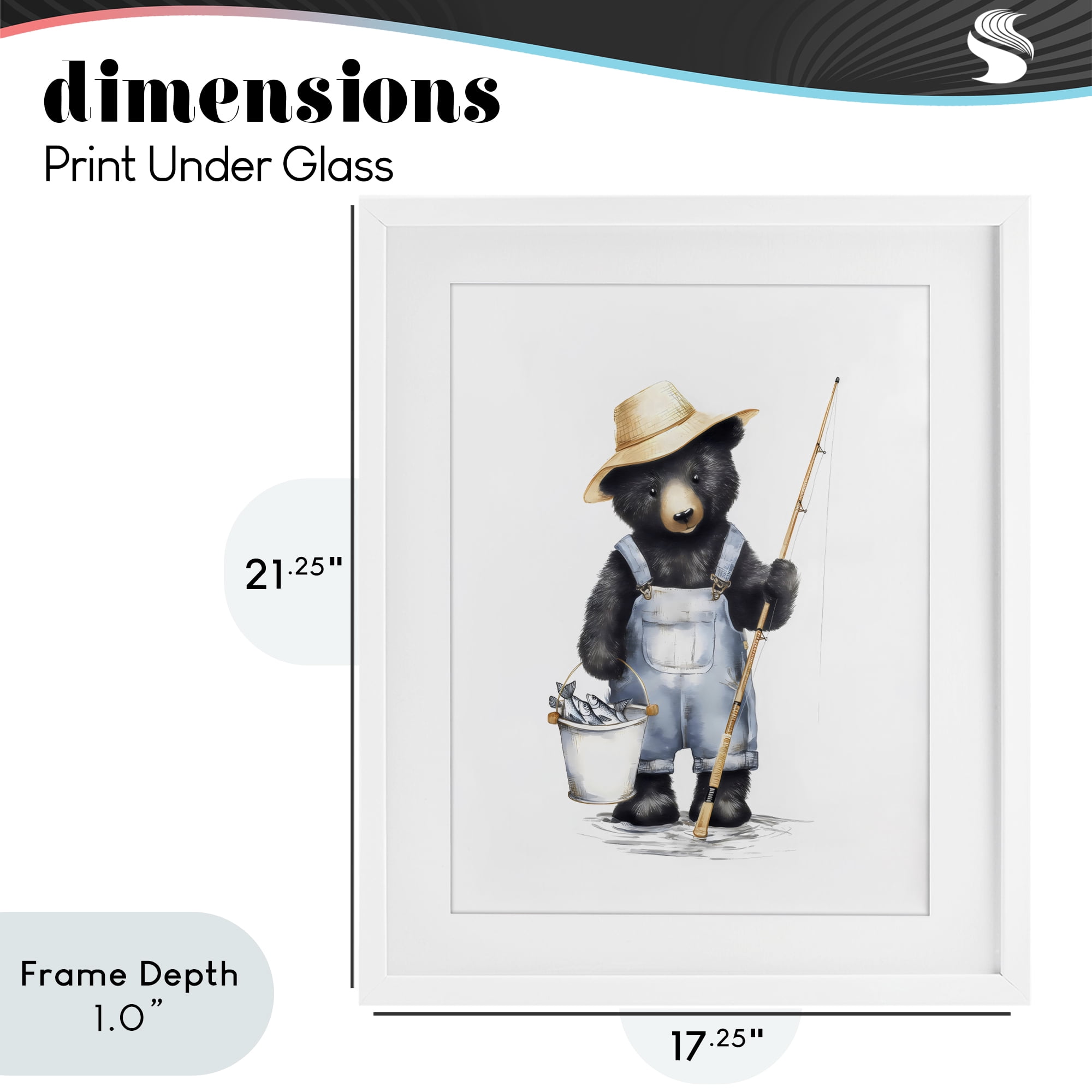 Stupell Industries Fishing Bear in Straw Hat White Framed Print Under Glass, design by Arlington Prints