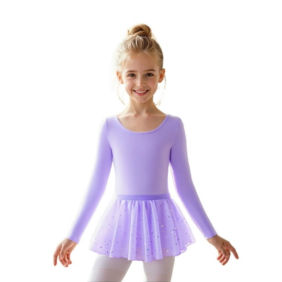 Ballet Leotards for Teens Classic Long Sleeve Purple Girls Leotard with Skirt Ballet Outfit Kids 8-9 Years Outfits Girls