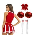thumbnail image 2 of TiaoBug Women Cheerleading Costume Musical Cheer Leader Uniform with Striped Socks Bow Hair Pom Poms Red B M, 2 of 5