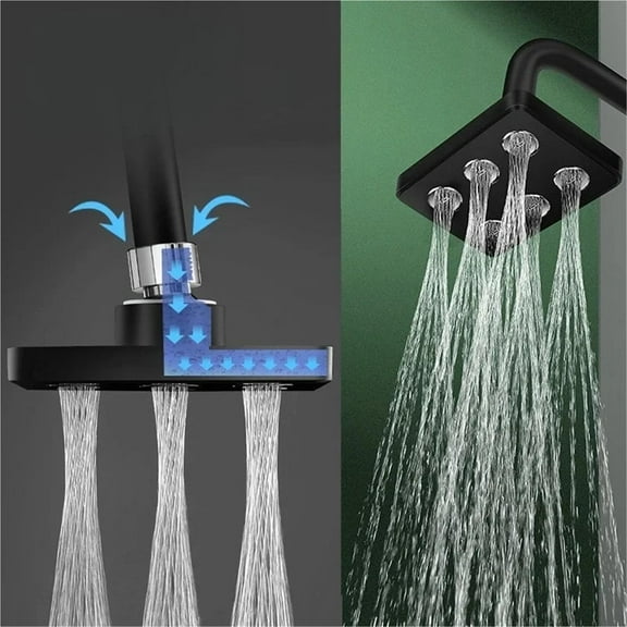 Surround Pressurized Shower Head, Large Water Flow Rainfall Design, Square-Style Bathroom Shower Replacement Accessory With Multiple Spray Outlets
