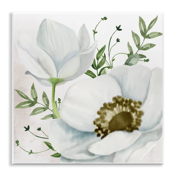 Stupell Industries Magnolia & Leaf Sprigs Plants & Flowers Painting Unframed Art Print Wall Art, 12 x 12
