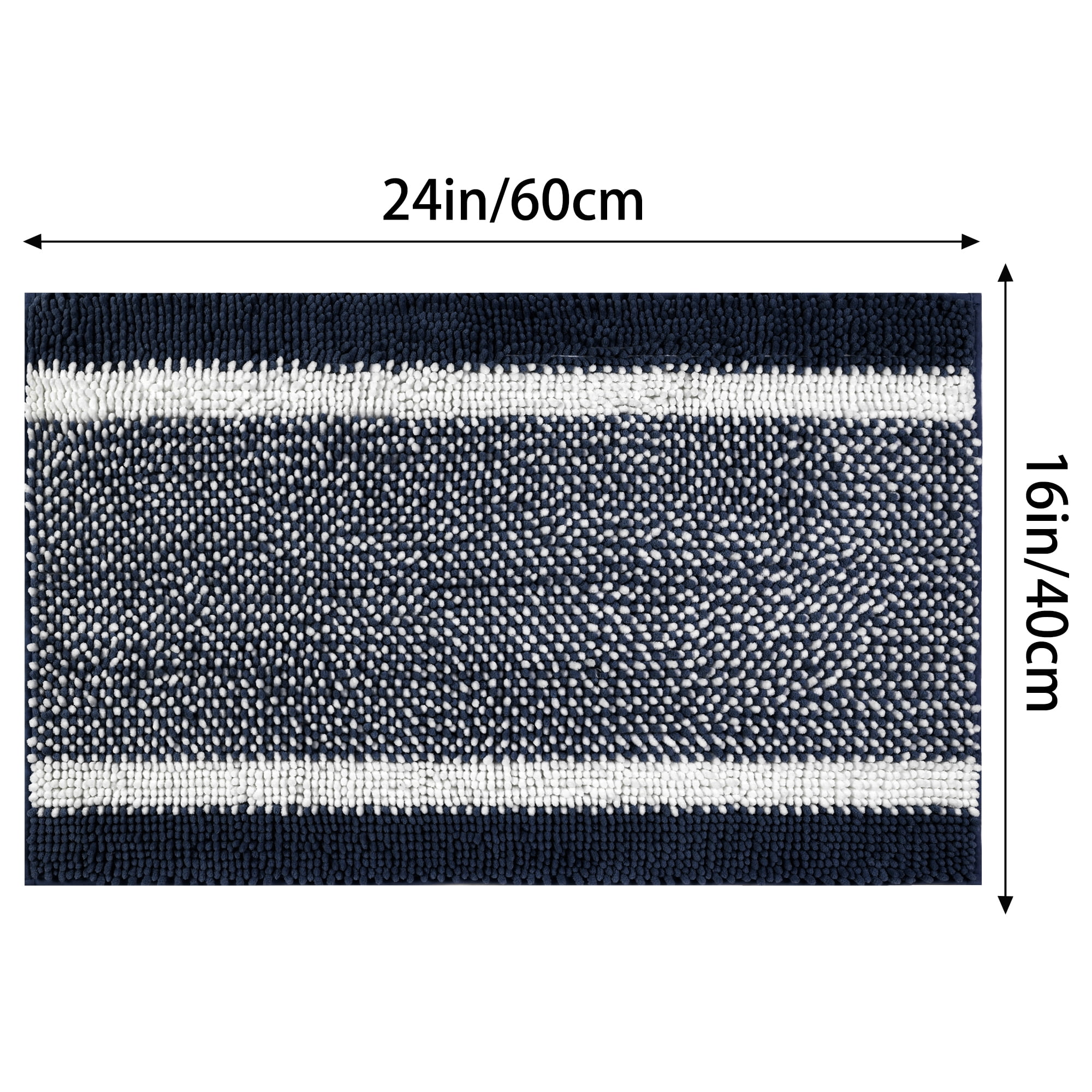 Unique Bargains Chenille Striped Bath Mats 2 Pcs Non-Slip Soft Plush Shaggy Bathroom Rugs  Blue/Green 16" x 24"