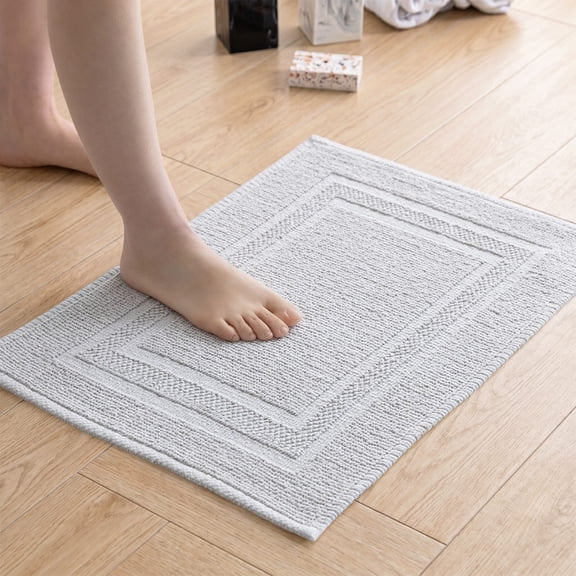 Yiannan 17x24 Inch Cotton Bath Rug, Soft Absorbent Non Slip Mat, Machine Washable Non Shedding, Fashionable Mat for Bathroom, Kitchen and Laundry,Light Gray