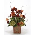 thumbnail image 1 of Rust Iris & Ranunculas with Green Hydrangea in Square Porcelain Planter, 1 of 1