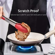 600°F Heat Resistant Kitchen Tongs: U-Taste 7/9/12 inch Silicone Cooking Tong Set with Non Stick Rubber Tips and Silicon Coated 18/8 Stainless Steel Handle for Serving Grilling Salad(Red)