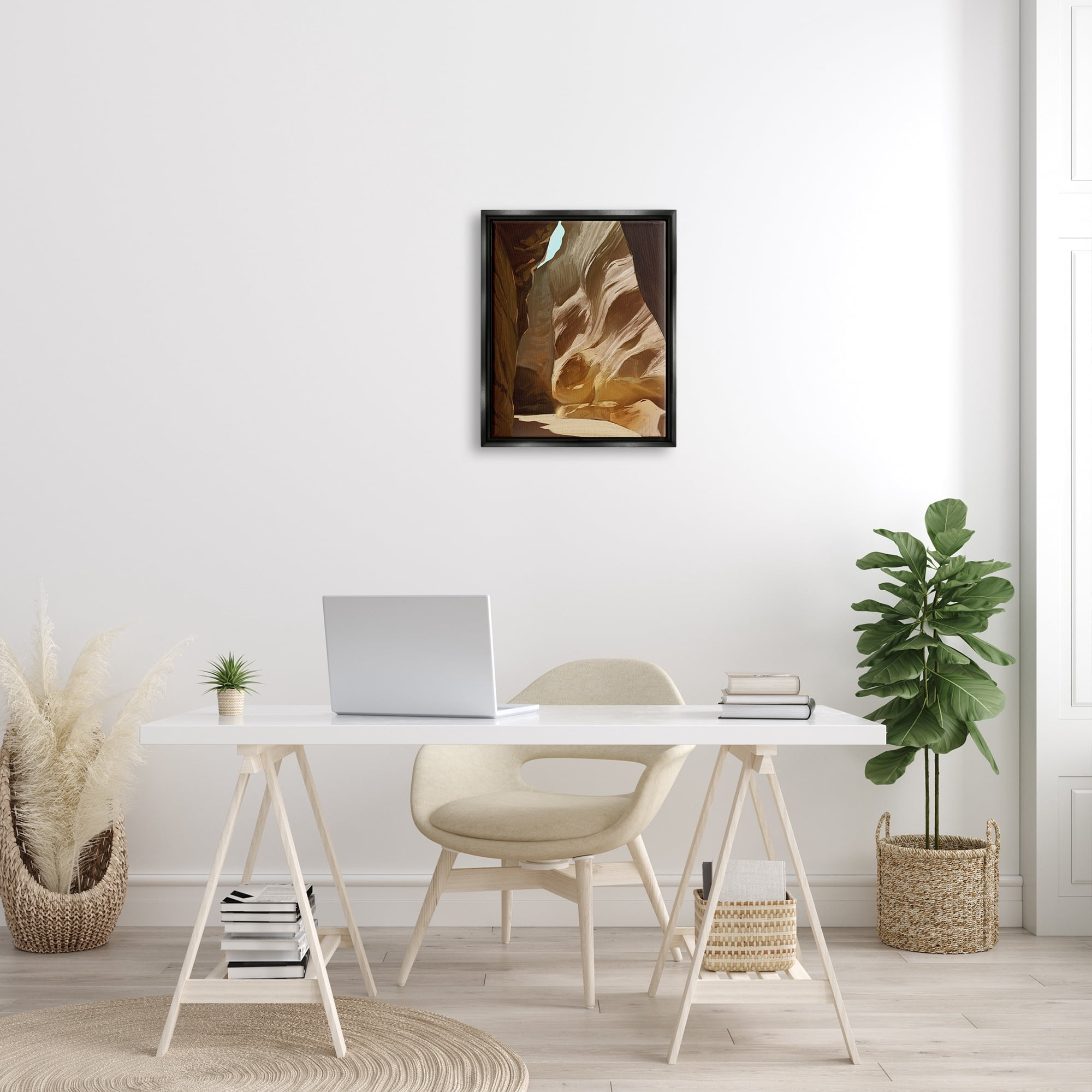 Stupell Industries Sandy Desert Cliffs Peaceful Arid Canyon Landscape Painting Jet Black Floating Framed Canvas Print Wall Art, Design by Ziwei Li