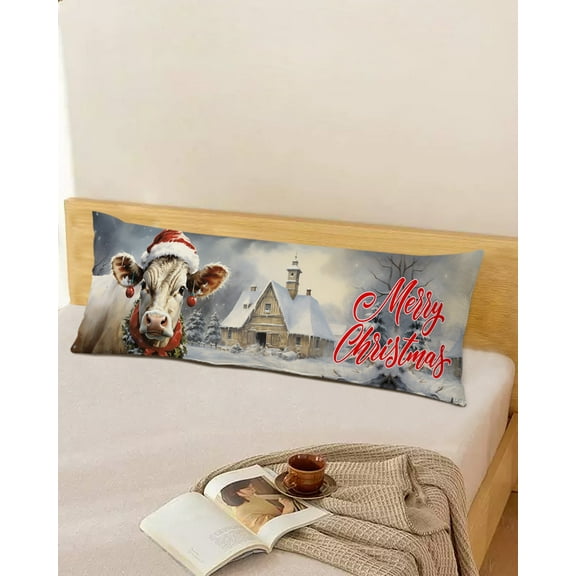 Christmas Throw Pillow Cover, Farm Cow Oil Painting Rectangle Decorative Pillow Case Protector Soft Cushion Cover Lumbar Pillowcase for Couch Sofa Bedroom Car Chair Decor 20x54 Inch