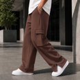 thumbnail image 5 of Gtoiithly Mens Solid Cargo Jogger Pants, Elastic Drawstring Waist Loose Wide Leg Sweatpants, Multi Pocket Casual Street Fashion Long Trousers Brown M, 5 of 8
