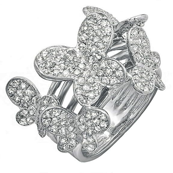 Dazzlingrock Collection 1.35 Carat (ctw) 18k Round Diamond Ladies Butterfly Cocktail Right Hand Ring, White Gold, Size 7.5