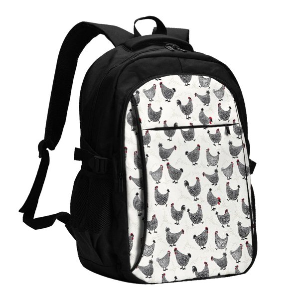 Easygdp Funny Chicken Mochila para Laptop de Viaje con Puerto USB, Mochila para Laptop con Puerto de Carga USB para Mujeres y Hombres