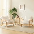 thumbnail image 4 of UBesGoo Modern Arm Chair Linen Fabric Upholstered Comfy Reading Accent Chair with Solid Wood Frame Beige and Oak, 4 of 8