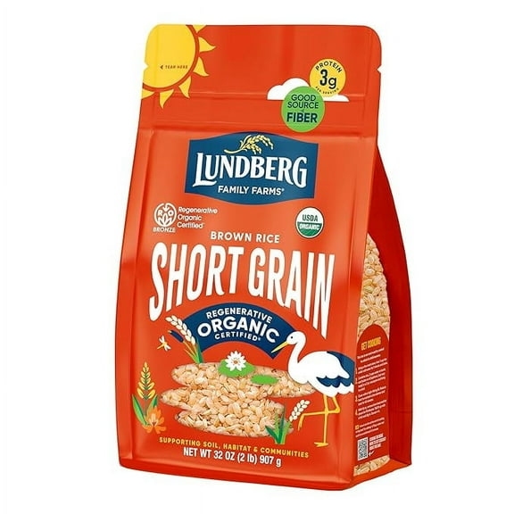 Lundberg Family Farms - Organic Brown Short Grain Rice, Subtle Nutty Aroma, Clings When Cooked, 100% Whole Grain, High Fiber, Pantry Staple, USDA Certified Organic, Gluten-Free, Vegan (32 oz, 1-Pack)