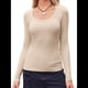 thumbnail image 3 of Camisas de Larga con Cuello Redondo para Mujer, Blusas Informales de Punto Acanalado de Corte Ajustado, Camisetas Básicas de Trabajo para Verano y Otoño. Caqui M, 3 of 9
