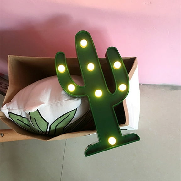 KALLORY Cactus Led Night Light 1Set For Boho Bedside Lamps In .8x1.1x9.8in