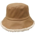 thumbnail image 4 of CoCopeaunts Large Bucket Hat Women Winter Raw Edge PU Leather Warm Lambs Wool Bucket Cap Reversible Fisherman Hat Two Side Wear, 4 of 8