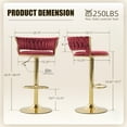 thumbnail image 3 of MOONMISS Bar Stools Set of 2, Adjustable Swivel Barstools, Velvet Counter Height Bar Chair with Back and Footrest for Kitchen Island Dining Room Café Pub,Wine Red, 3 of 4