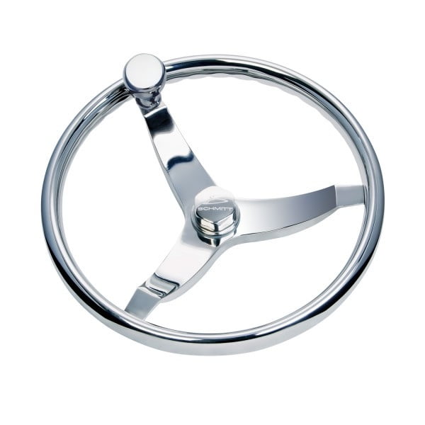 Schmitt Ongaro Steering Wheel 7161321FGK-R Vision Elite; 13-1/2 Inch Diameter; 3 Spoke Design; With Finger Grip; Silver Spoke; Without Cruise Control; Without Bolt Count