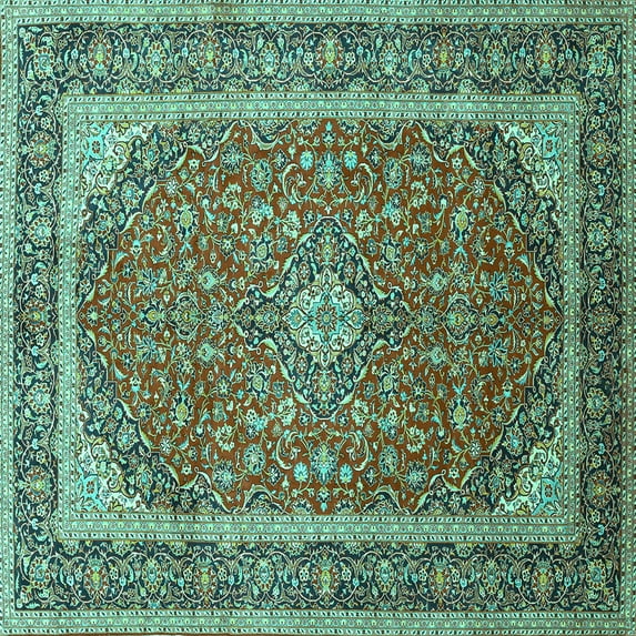 Ahgly Company Indoor Square Persian Turquoise Blue Traditional Area Rugs, 7' Square