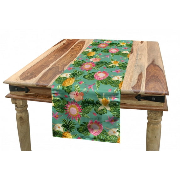 Floral Table Runner, Tropical Vivid Color Naive Hibiscus Flowers and Exotic Split Leaf Philodendrons, Dining Room Kitchen Rectangular Runner, 3 Sizes, by Ambesonne