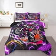 thumbnail image 2 of Racing Motorcycle Twin Comforter Set ,Purple Neon Lights Honeycomb Bedding Set Dirt Bike Motocross Quilt Moto Extreme Sports Duvet Insert,Black White Lattice Buffalo Plaid Decor, 2 of 7