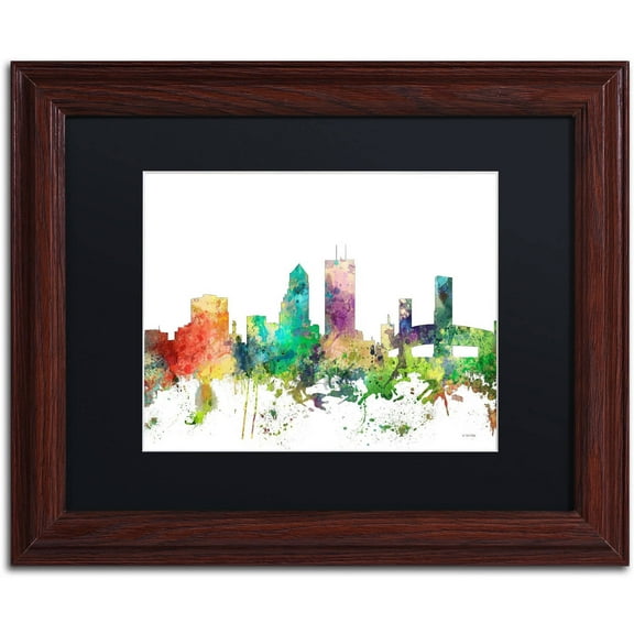 Trademark Fine Art "Jacksonville Florida Skyline SP" Canvas Art by Marlene Watson, Black Matte, Wood Frame