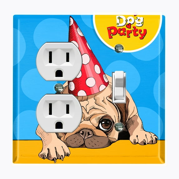 Metal Light Switch Plate Outlet Cover (Dog Party - Single Duplex Single Toggle)