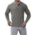 thumbnail image 2 of Men Polo Shirts Casual Solid Color Long Sleeve Striped Lapel T Shirt Button Down Winter Spring Daily Polos for Men Grey M, 2 of 5