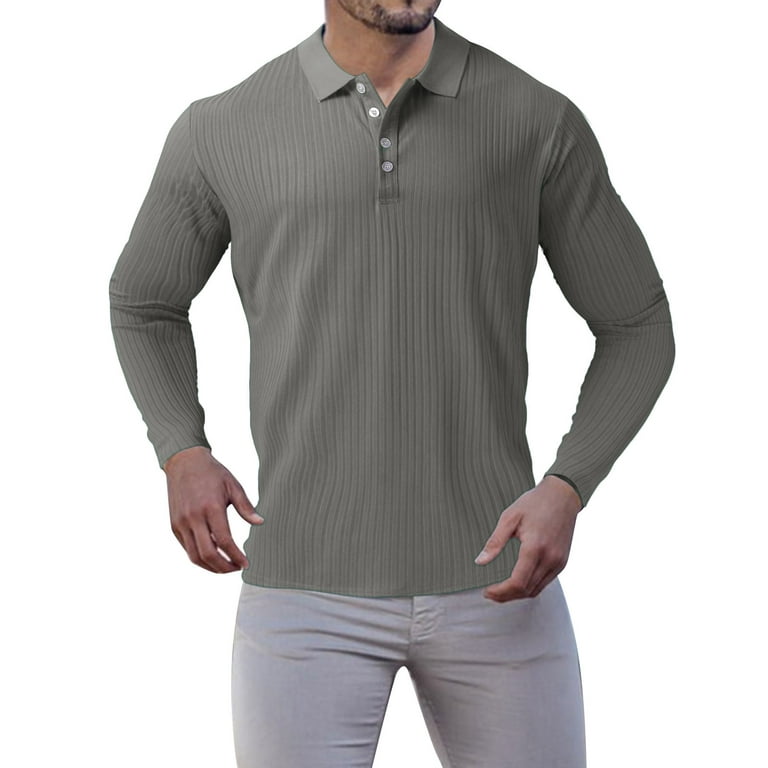 KaLI_store Polo Tee Shirts for Men Men's Long Sleeve Polo Shirts Quick Dry Golf  Tee Shirt Lightweight Collared Shirt Grey,3XL 