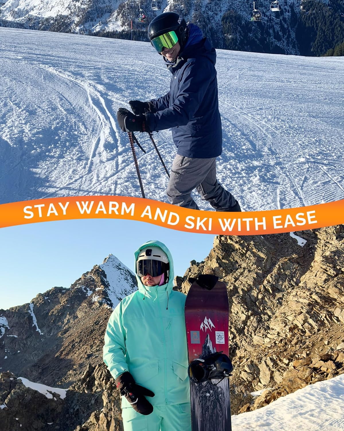 SAVIOR HEAT Heated Ski Gloves, Heated Mittens for Men Women,7.4V Rechargeable Battery Gloves for Skiing Hiking