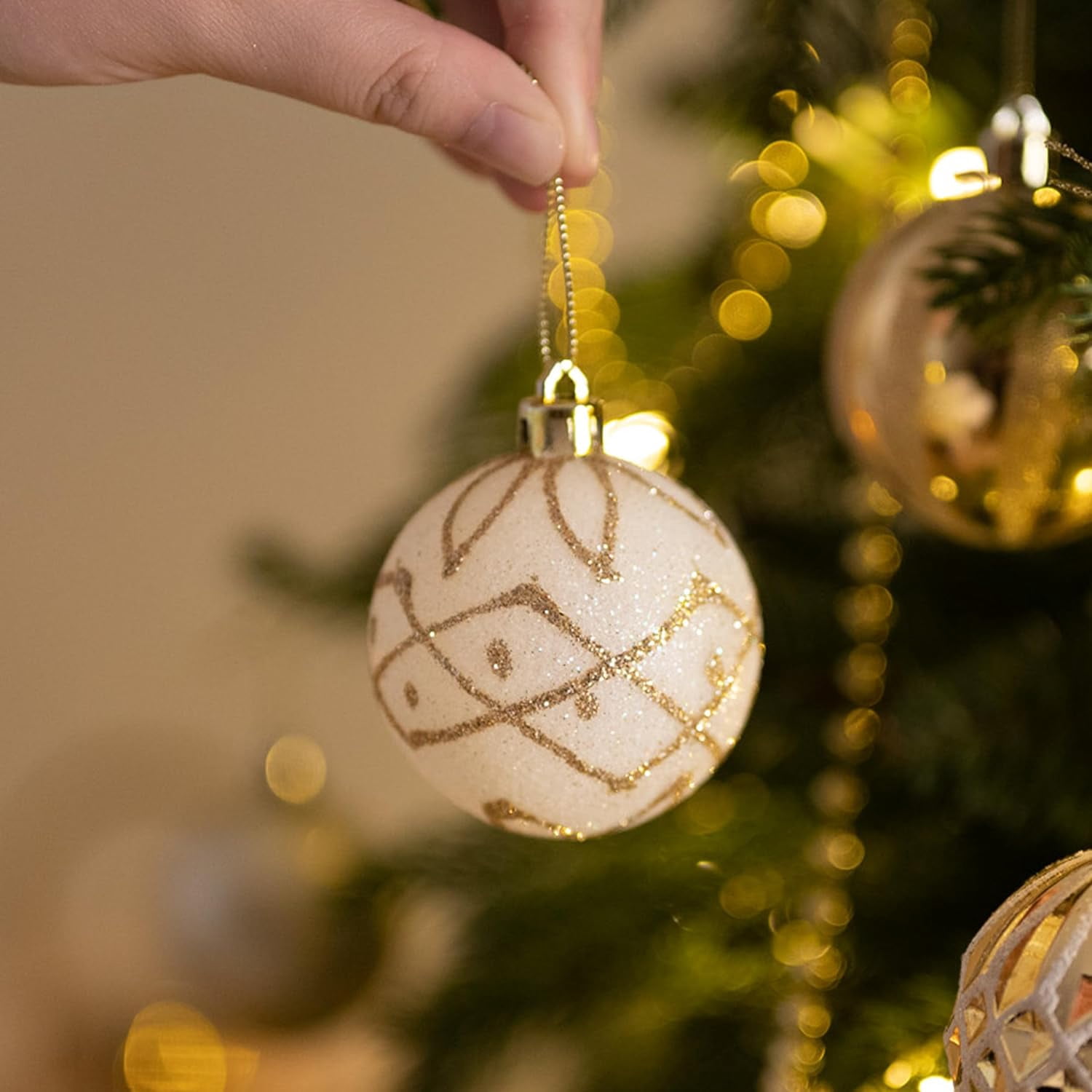 Valery Madelyn 30ct 2.36 inches Christmas Ornaments, White Gold Shatterproof Christmas Ball Ornaments Set, Hanging Tree Ornaments Bulk for Xmas Party Decor