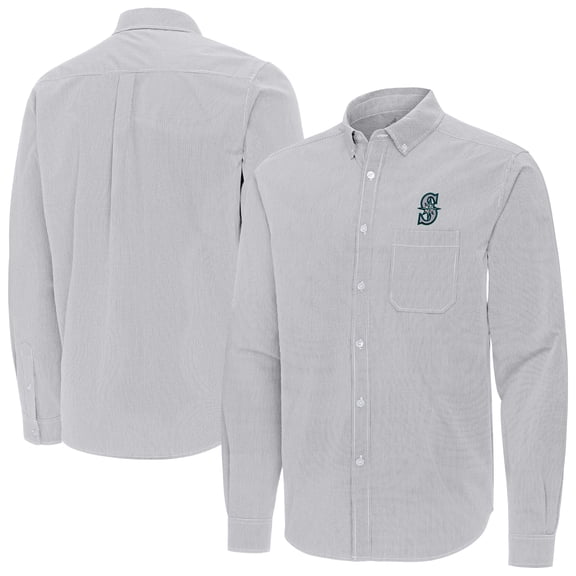 Men's Antigua Gray Seattle Mariners Porter Woven Long Sleeve Button-Down Shirt