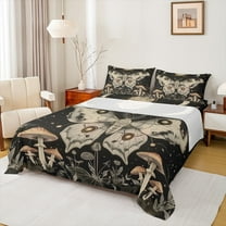 Manfei Gothic Moth Twin Sheet Sets,Rustic Mushroom Twin Fitted Sheet,Country Flower Floral Flat Sheet For Boys Teens,Super Cozy Room Decor,3 Pieces