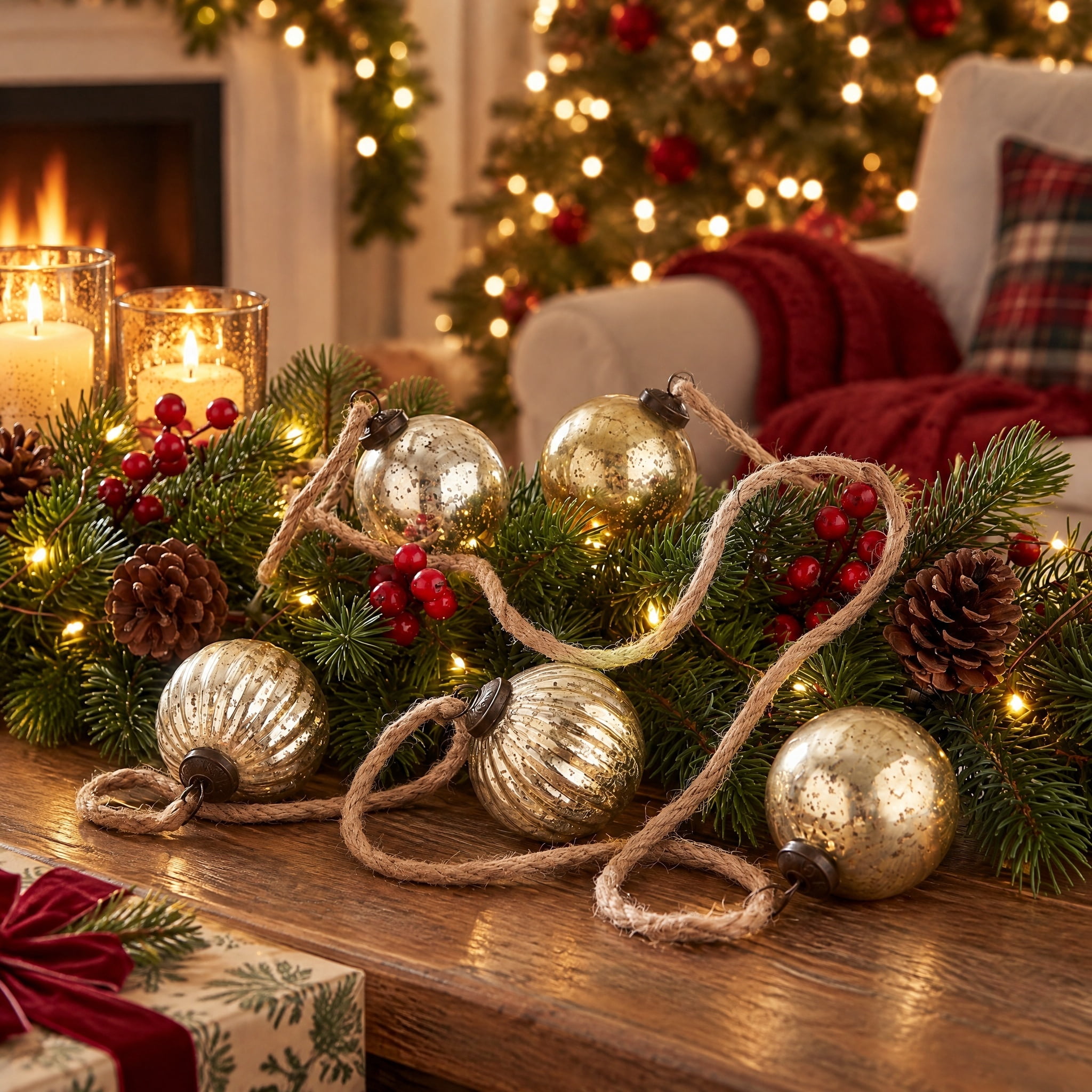 My Texas House Shatterproof Ornament Christmas Garland, Gold, 6'