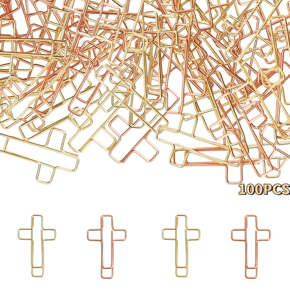 100Pcs Cross Paper Clips Bible Bookmark Christian Bookmarks Bible Study Supplies Paper Clips Cute Binder Clip Small Cross Clip Religious Gifts for Women Pastor Gifts, Gold