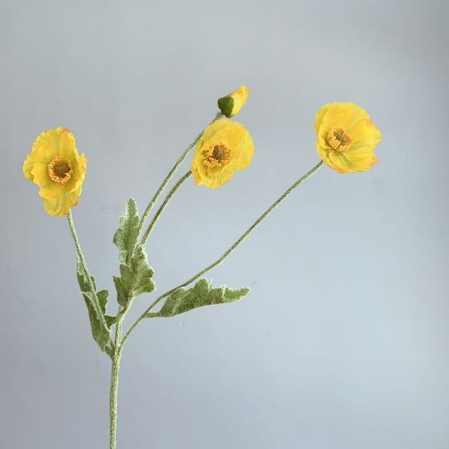 Simulación de flores de amapola, flores de seda, flocado, simulación de amapola de 4 cabezas