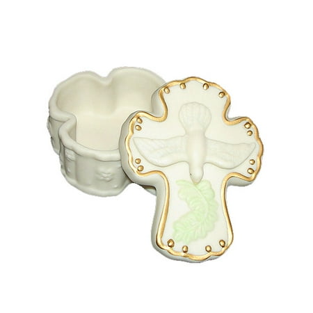Porcelain Heart Keepsake Box - Religious Porcelain Cross With Dove Keepsake Box