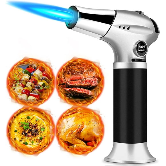 Kitchen Blowtorch Torch Butane Gas Burner, Safety Lock and Stainless Steel and Aluminum for Home DIY (Butane Not Included)