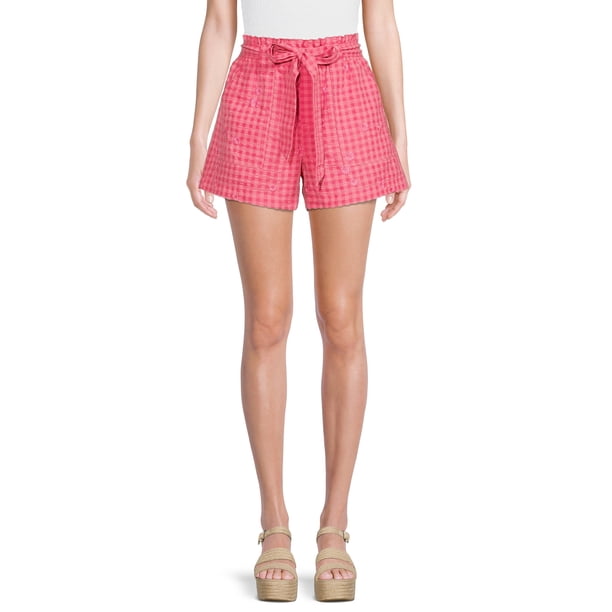HUDSON Women's Paperbag Shorts - High-Waisted With Removable Self-Tie Belt, Casual Summer Shorts
