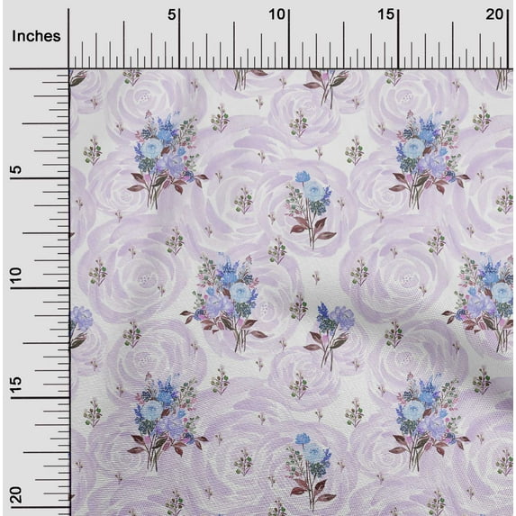 oneOone Cotton Silk Fabric Watercolor Leaves & Peony Floral Fabric Prints By Yard 42 Inch Wide