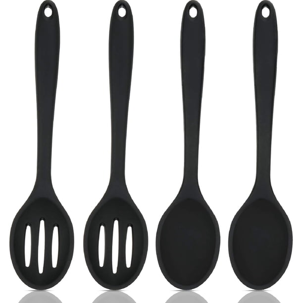Juego de 4 cucharas ranuradas y mezcladoras antiadherentes de silicona, cucharas ranuradas grandes de silicona para servir, cucharas antiadherentes resistentes al calor para cocinar,