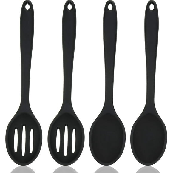 4 Pcs Silicone Cooking Spoons Set, Silicone Serving Spoon Silicone Nonstick Mixing Spoons Slotted Spoons Large Nonstick Heat Resistant Spoons for Kitchen Cooking Bake Stir