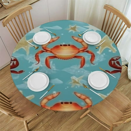 

Sheronv Crab Starfish Ocean Round Table Cover Stain Resistant Washable Indoor Outdoor Tablecloth Kitchen Dining Wedding Parties 100% Polyester Elastic Edge Waterproof 54 -58