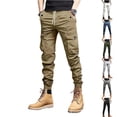 thumbnail image 2 of BRANROY Men's Cargo Pants - Versatile Casual Work Pants Trousers Sweatpants Tapered Cuff Drawstring Multi Pockets for Outdoor Hiking Everyday Comfort,Khaki 2XL, 2 of 3